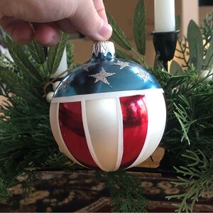 USA American Flag Patriotic Glass Handmade Holiday Ornament